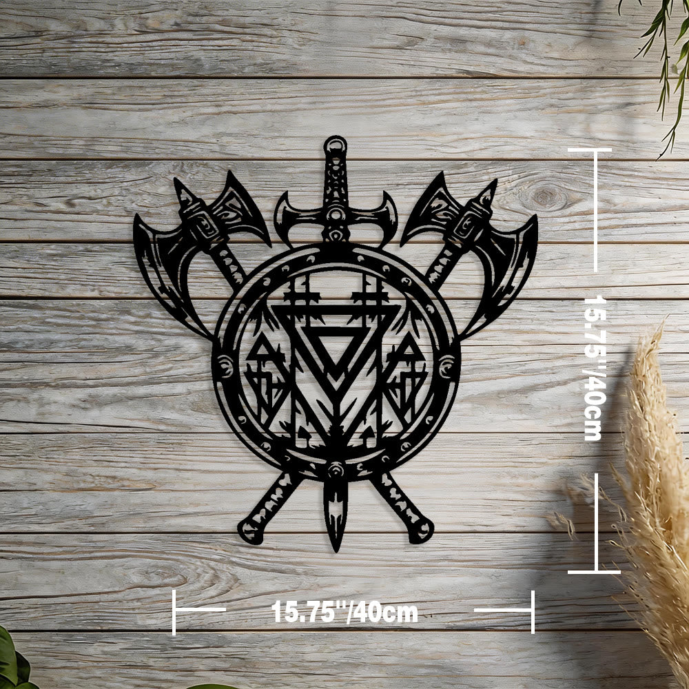 WorldNorse Valknut Schild Axt Schwert Metall Wanddekoration - Schwarz - 15,75''*15,75''/40*40cm - image 2