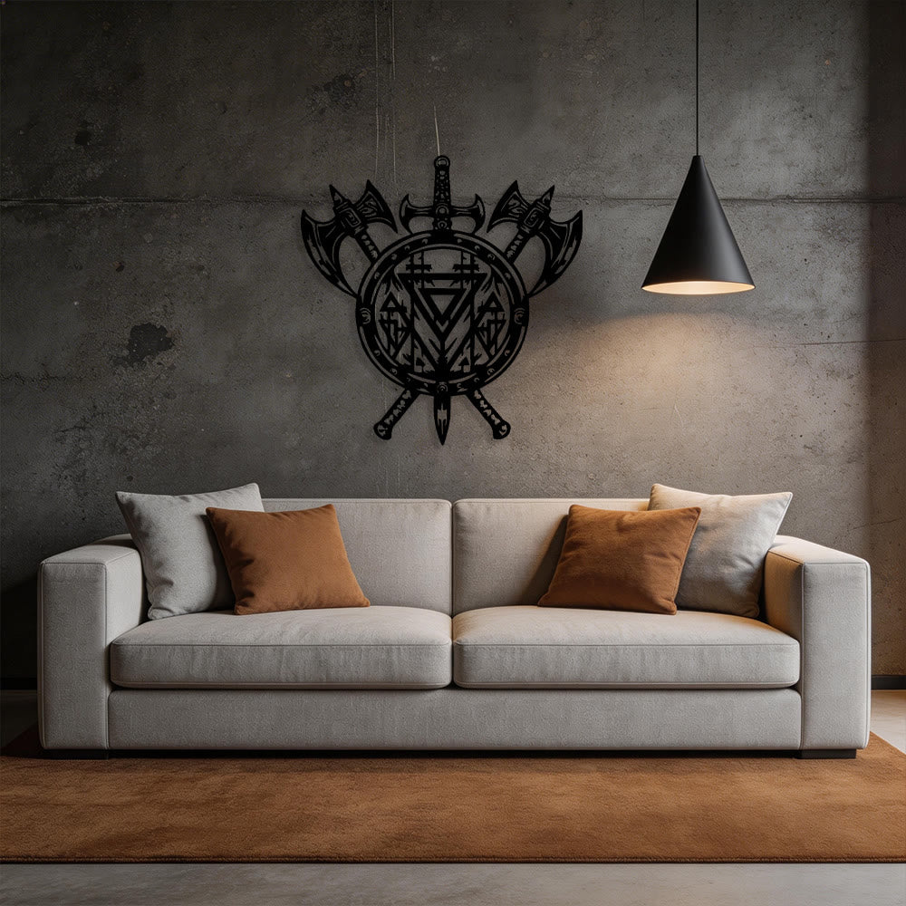 WorldNorse Valknut Schild Axt Schwert Metall Wanddekoration - image 6