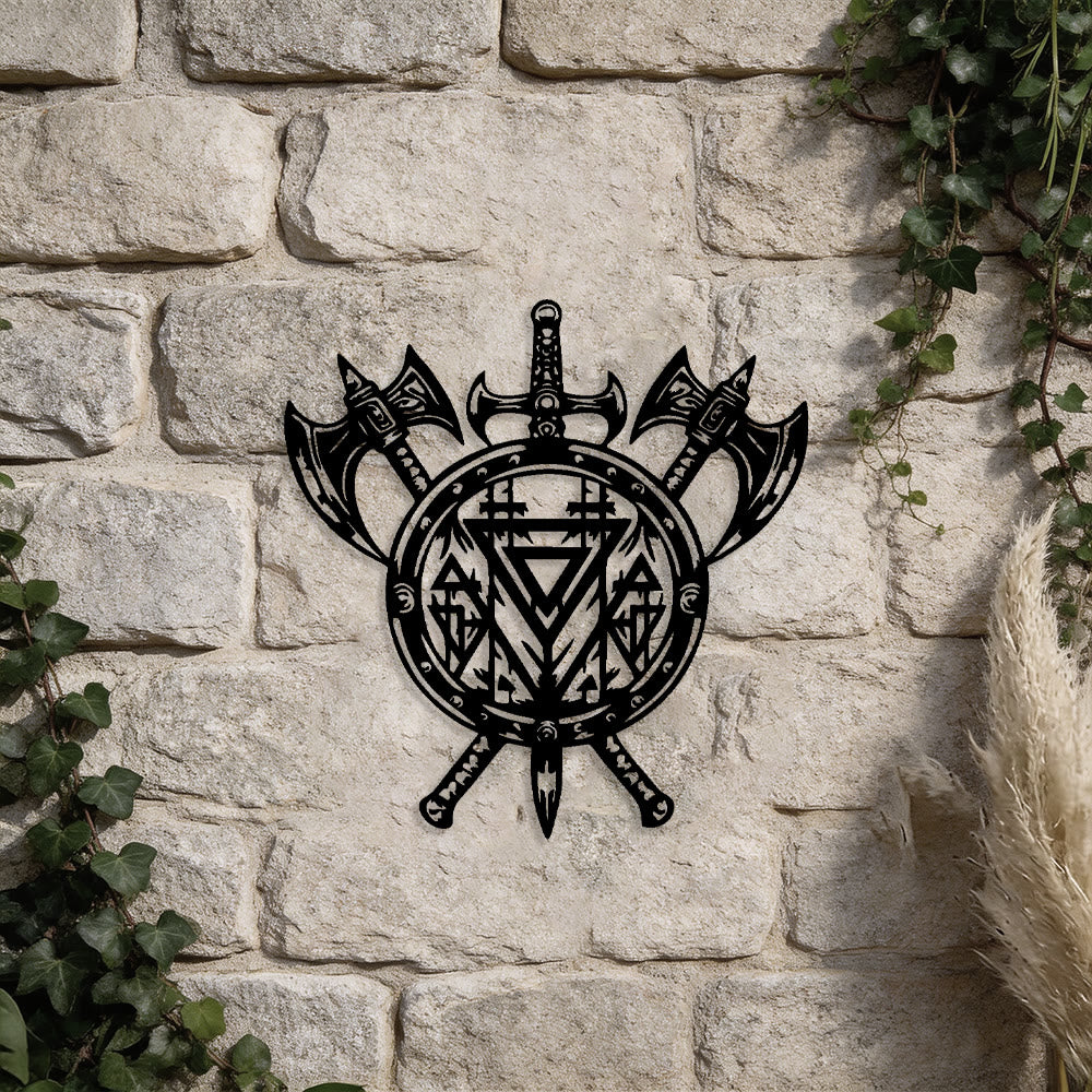 WorldNorse Valknut Schild Axt Schwert Metall Wanddekoration - image 4