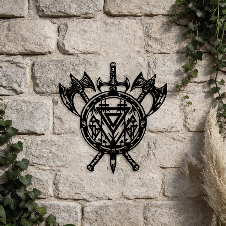 WorldNorse Valknut Schild Axt Schwert Metall Wanddekoration - image 4
