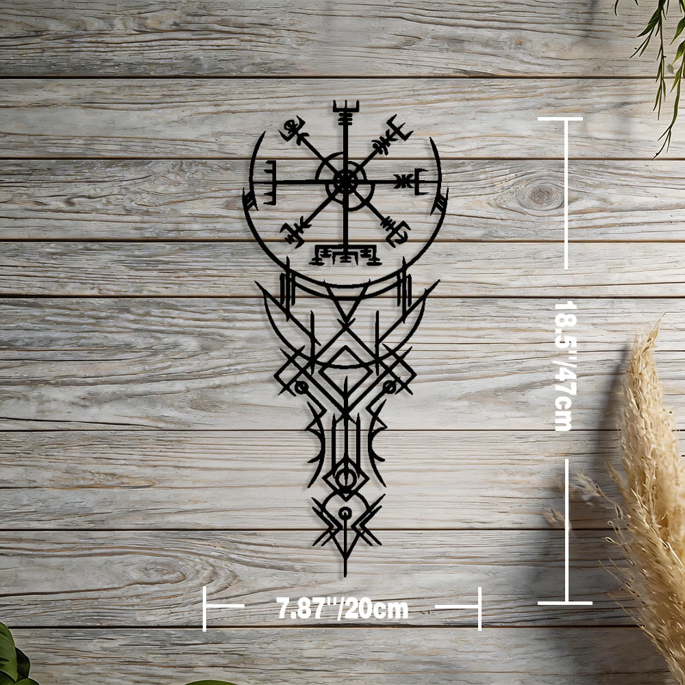 WorldNorse Viking Vegvisir Kompass-Totem Metall-Wanddekoration - Schwarz - 7,87''*18,5''/20*47cm - image 2