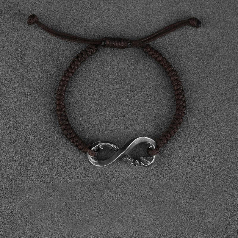 WorldNorse Handgefertigtes Armband aus 999er Silber mit Unendlichkeitsknoten - Retro - Braunes Seil - image 2