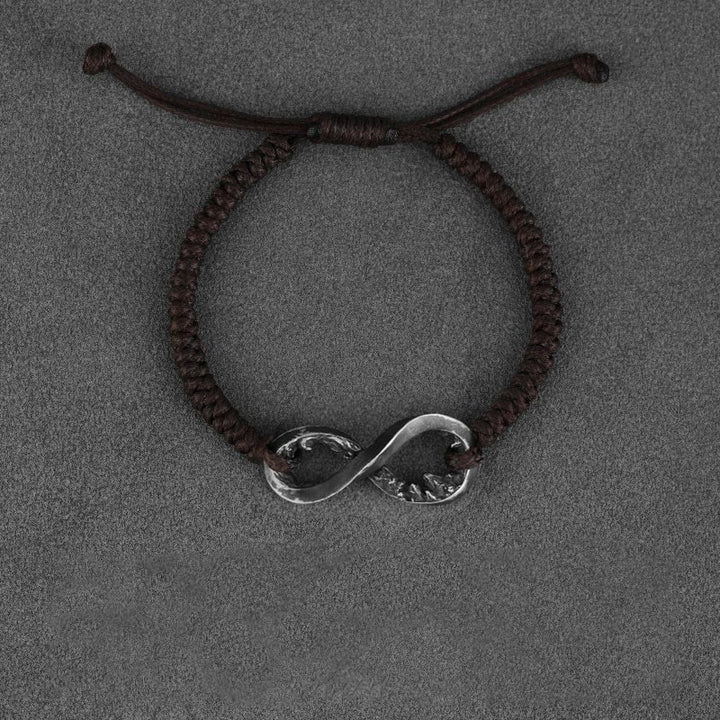 WorldNorse Handgefertigtes Armband aus 999er Silber mit Unendlichkeitsknoten - Retro - Braunes Seil - image 2
