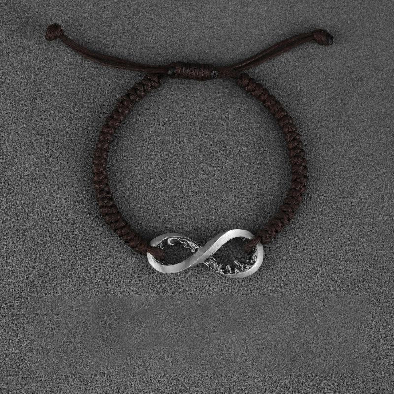 WorldNorse Handgefertigtes Armband aus 999er Silber mit Unendlichkeitsknoten - Silber - Braunes Seil - image 3