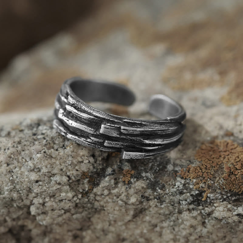 WorldNorse Handgefertigter Ring aus 999er Silber mit Holzstruktur - Large (US 7-US 10) - NO THANKS - image 0