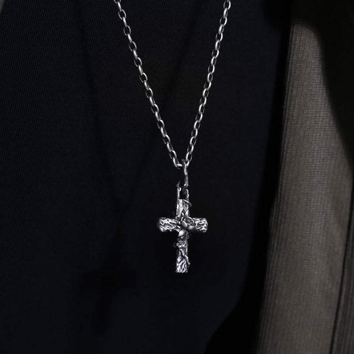 Handgefertigte Dornenkreuz-Rosen-Halskette aus 999er Silber von WorldNorse - image 6