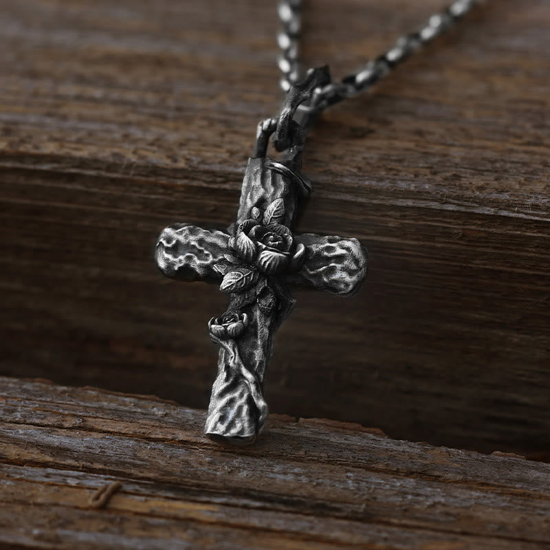 Handgefertigte Dornenkreuz-Rosen-Halskette aus 999er Silber von WorldNorse - image 2