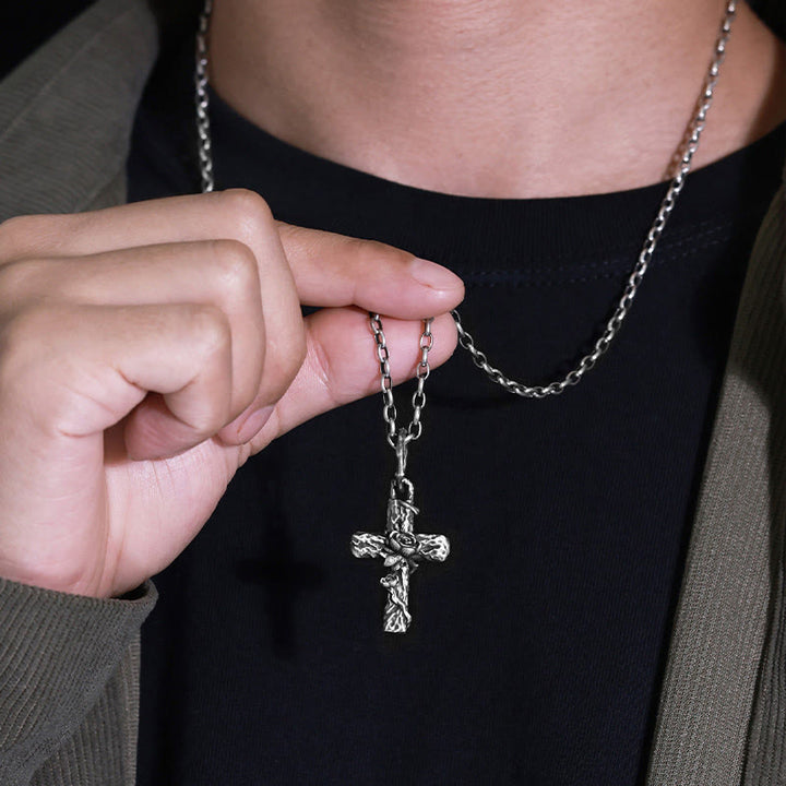 Handgefertigte Dornenkreuz-Rosen-Halskette aus 999er Silber von WorldNorse - image 5