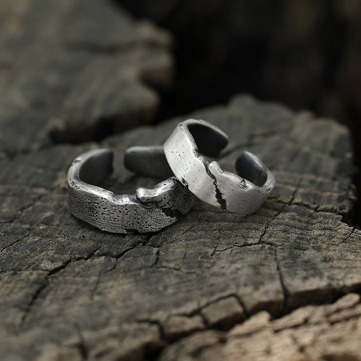 WorldNorse Handgefertigter Manschettenring aus 999er Silber mit Rissmuster - Ein Paar - NEIN DANKE - image 0
