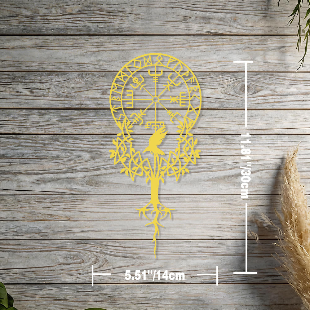 WorldNorse Viking Vegvisir Raven Yggdrasil Metall-Wanddekoration - Gold - 5,51''*11,81''/14*30cm - image 9