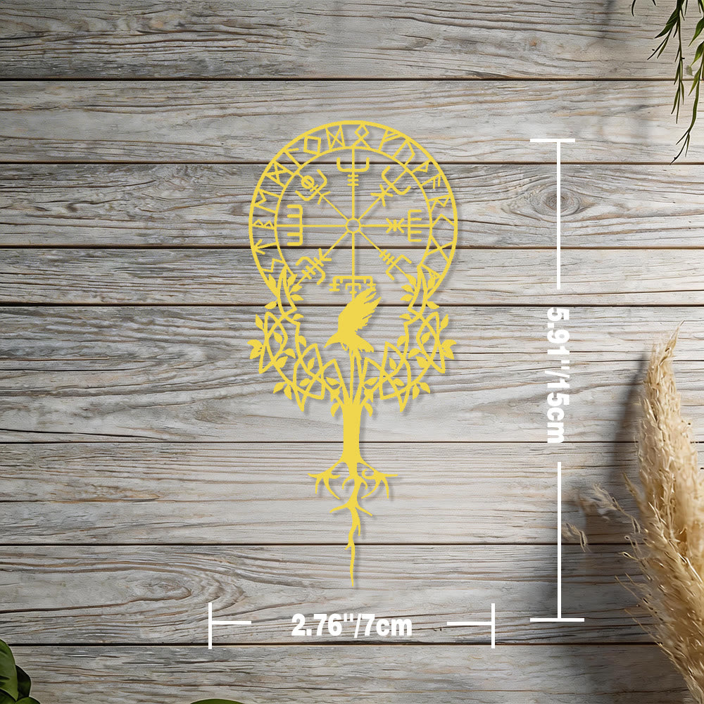 WorldNorse Viking Vegvisir Raven Yggdrasil Metall-Wanddekoration - Gold - 2,76''*5,91''/7*15cm - image 8