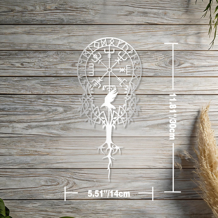 WorldNorse Viking Vegvisir Raven Yggdrasil Metall-Wanddekoration - Silber - 5,51''*11,81''/14*30cm - image 13
