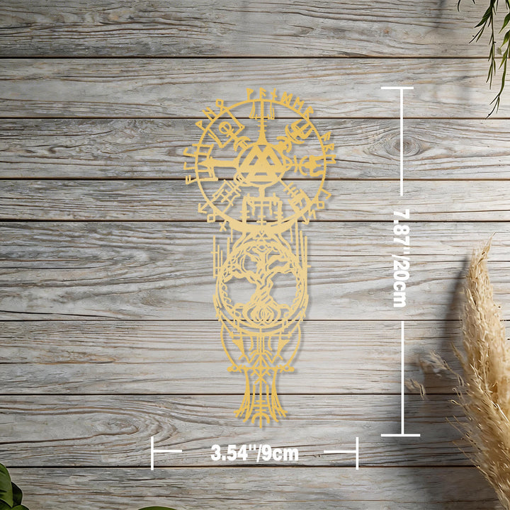WorldNorse Vegvisir Valknut Yggdrasil Totem Metall Wanddekoration - Gold - 7,87''*3,54''/20*9cm - image 8