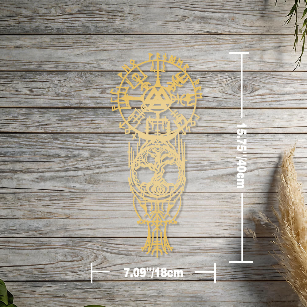 WorldNorse Vegvisir Valknut Yggdrasil Totem Metall Wanddekoration - Gold - 15,75''*7,09''/40*18cm - image 9