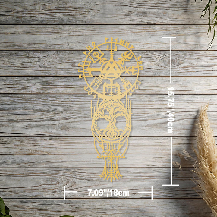 WorldNorse Vegvisir Valknut Yggdrasil Totem Metall Wanddekoration - Gold - 15,75''*7,09''/40*18cm - image 9
