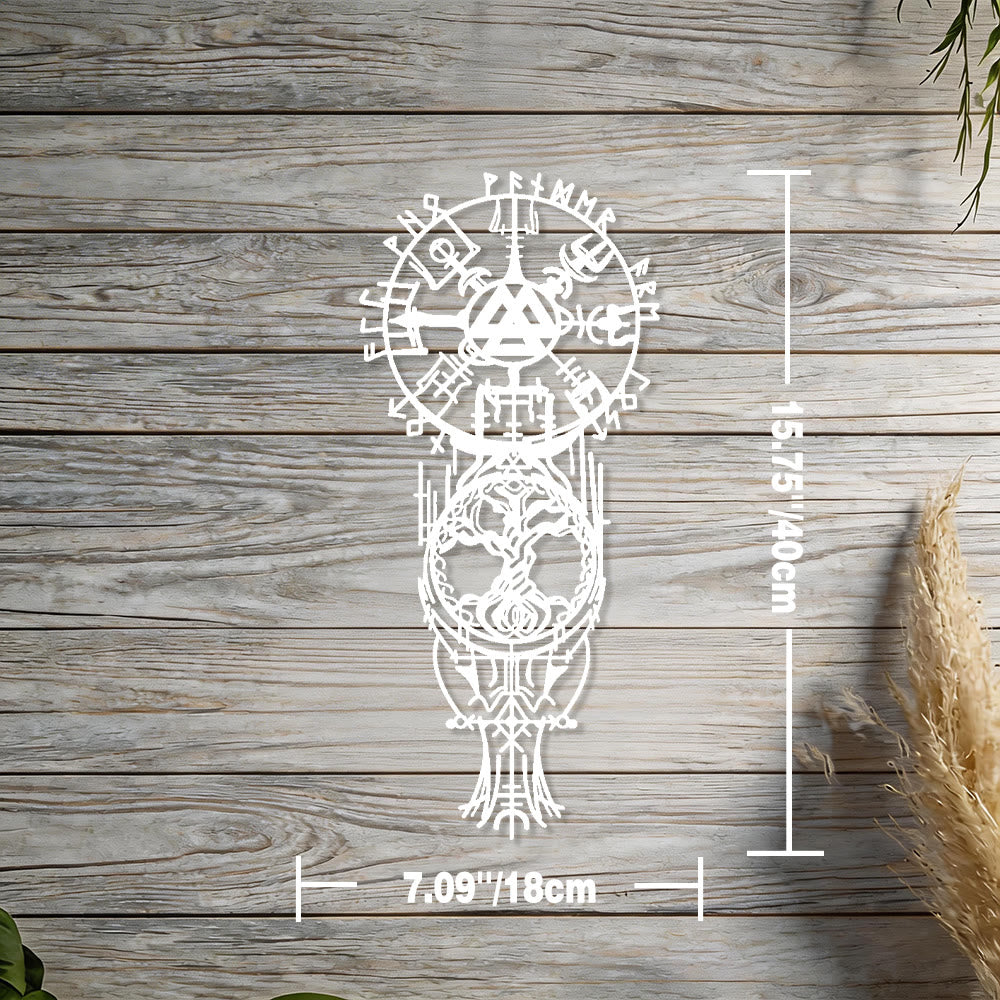 WorldNorse Vegvisir Valknut Yggdrasil Totem Metall Wanddekoration - Weiß - 15,75''*7,09''/40*18cm - image 17