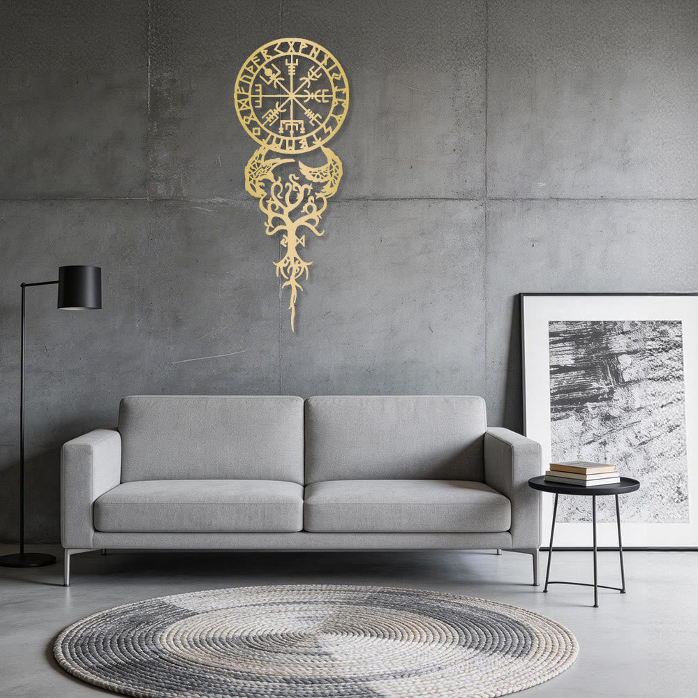 WorldNorse Odinischer Kompass Raven Yggdrasil Rune Metall Wanddeko - image 8
