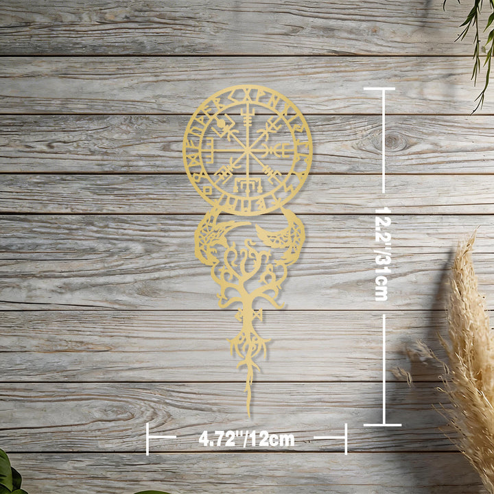 WorldNorse Odinischer Kompass Raven Yggdrasil Rune Metall Wanddeko - Gold - 4,72''*12,2''/12*31cm - image 7