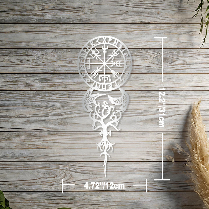 WorldNorse Odinischer Kompass Raven Yggdrasil Rune Metall Wanddeko - Silber - 4,72''*12,2''/12*31cm - image 10
