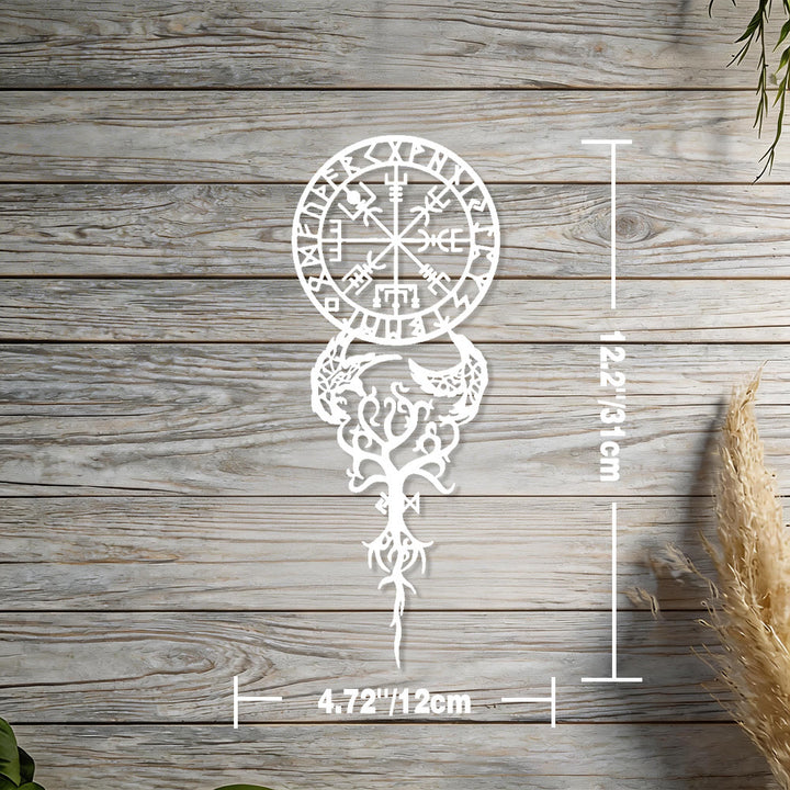 WorldNorse Odinischer Kompass Raven Yggdrasil Rune Metall Wanddeko - Weiß - 4,72''*12,2''/12*31cm - image 13