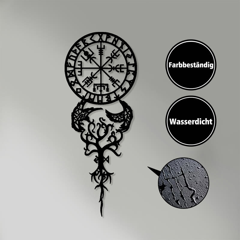 WorldNorse Odinischer Kompass Raven Yggdrasil Rune Metall Wanddeko - image 2