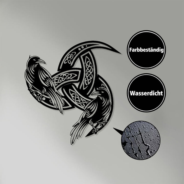 WorldNorse Wikinger-Wanddekoration aus Metall: Gehörnte Zwillingsraben mit Keltischer Knoten - image 3