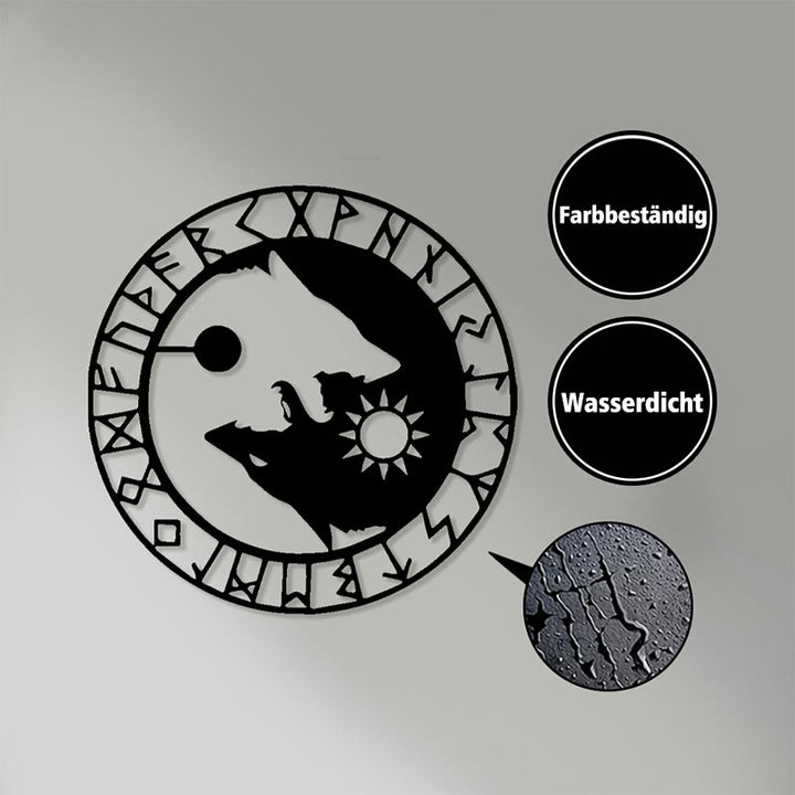 WorldNorse Sonne Mond Wölfe Stab Rune Metall Wanddeko - image 3