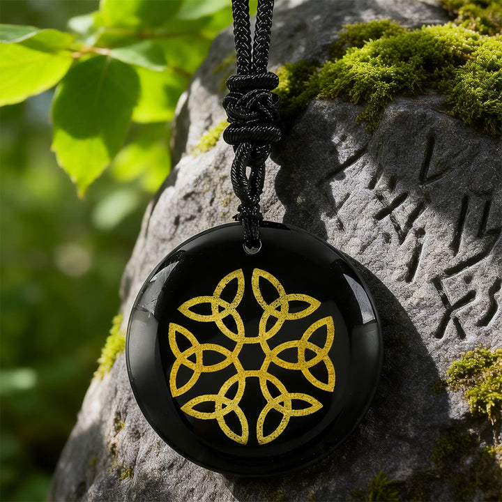 WorldNorse Triquetra Kristallkette mit Blumenknoten - Schwarzer Obsidian - image 0