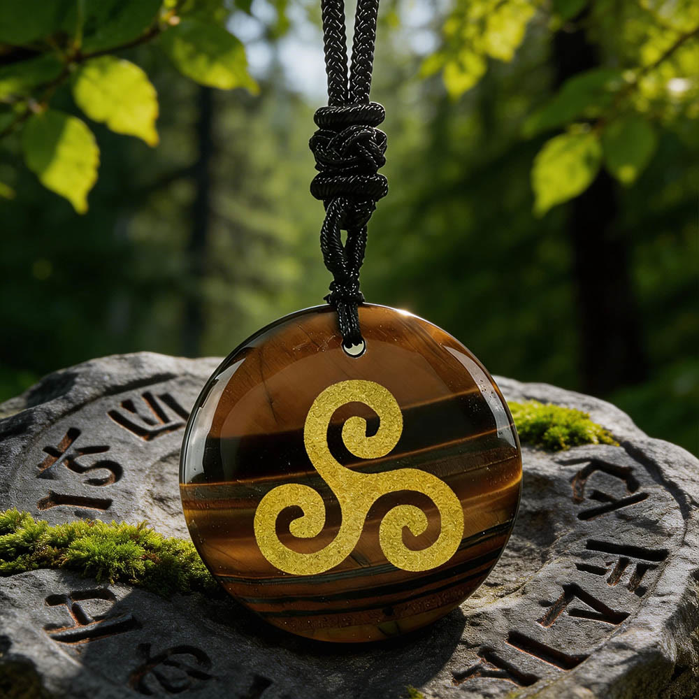 WorldNorse Triskelion Spiralknoten-Kristallkette - Tigerauge - image 0