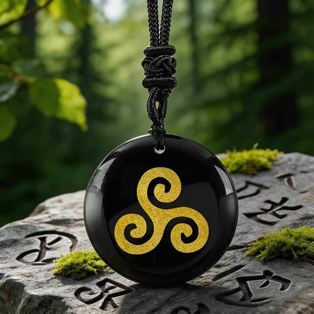 WorldNorse Triskelion Spiralknoten-Kristallkette - Schwarzer Obsidian - image 2