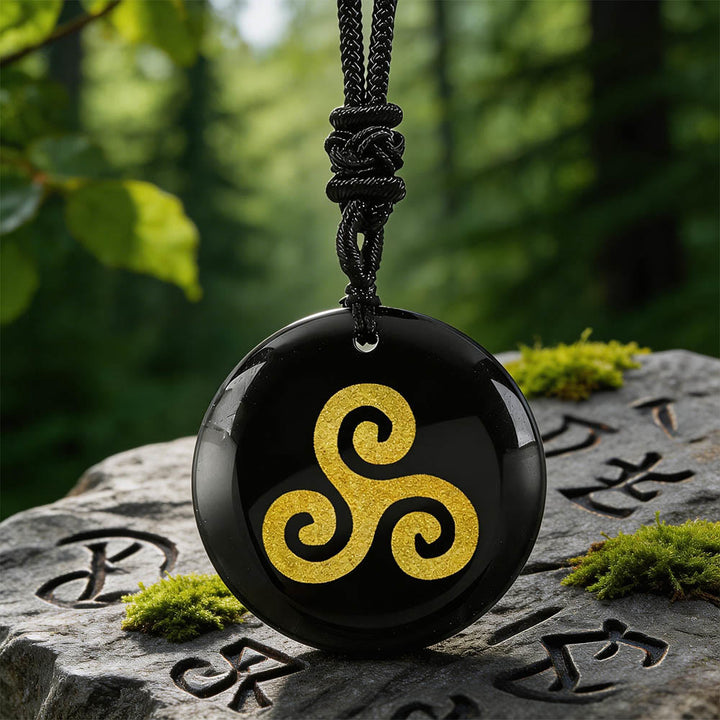 WorldNorse Triskelion Spiralknoten-Kristallkette - Schwarzer Obsidian - image 2