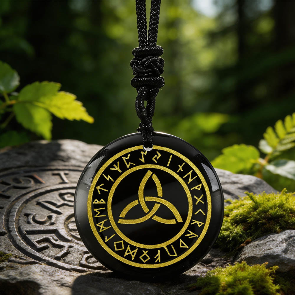 WorldNorse Triquetra Rune Kristallkette - Schwarzer Obsidian - image 0