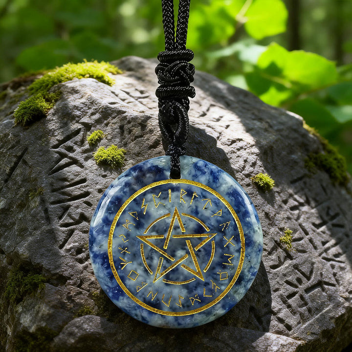 WorldNorse Pentakel- Rune Schutzkristall-Halskette - Blauer Fleckenjaspis - image 11