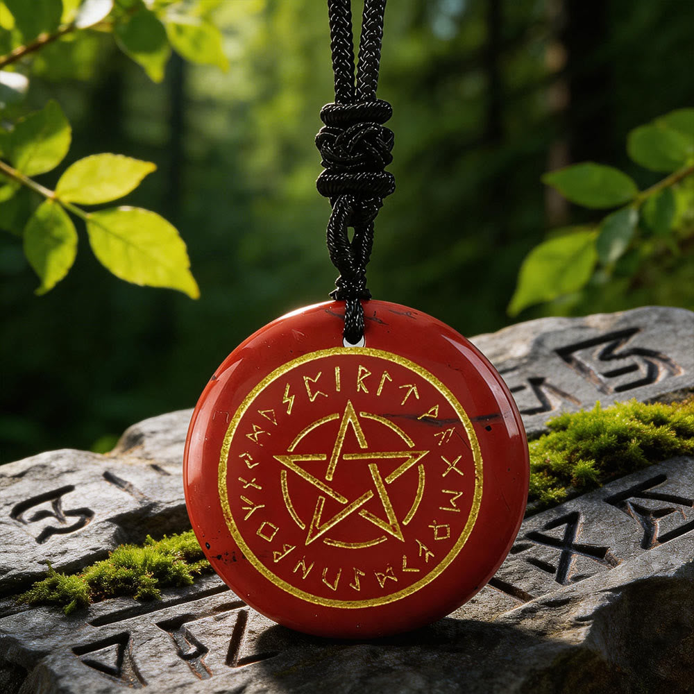 WorldNorse Pentakel- Rune Schutzkristall-Halskette - Roter Jaspis - image 0