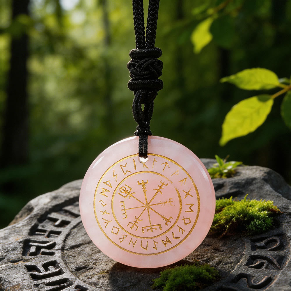 WorldNorse Vegvisir Rune -Leitkristall-Halskette - Rosenquarz - image 5