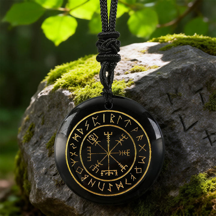 WorldNorse Vegvisir Rune -Leitkristall-Halskette - Schwarzer Obsidian - image 3