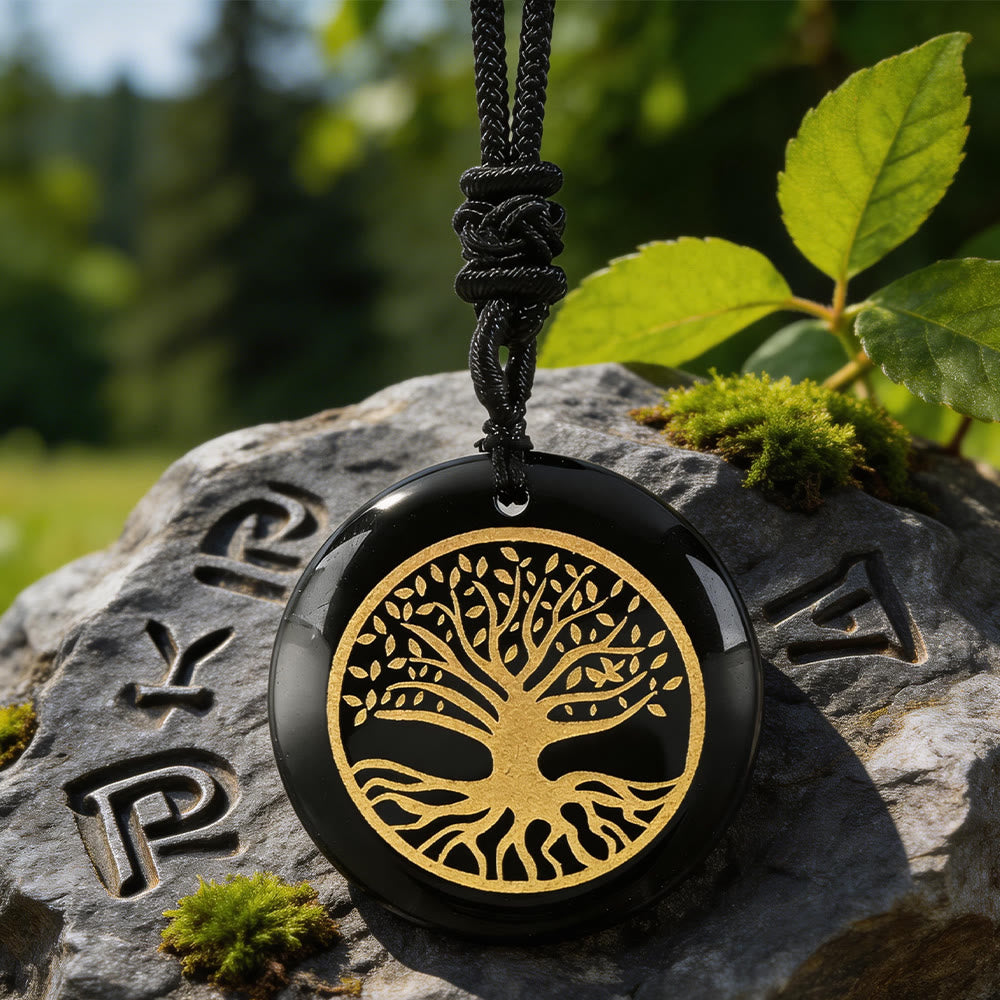 WorldNorse Yggdrasil Lebenswurzel-Kristallkette - Schwarzer Obsidian - image 0
