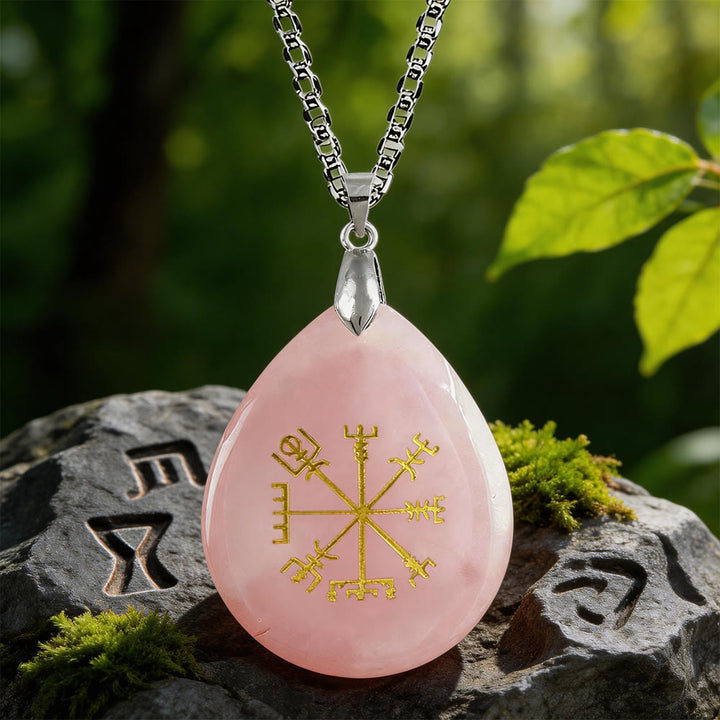 WorldNorse Viking Vegvisir Reise Schutzkristallkette - Rosenquarz - image 5