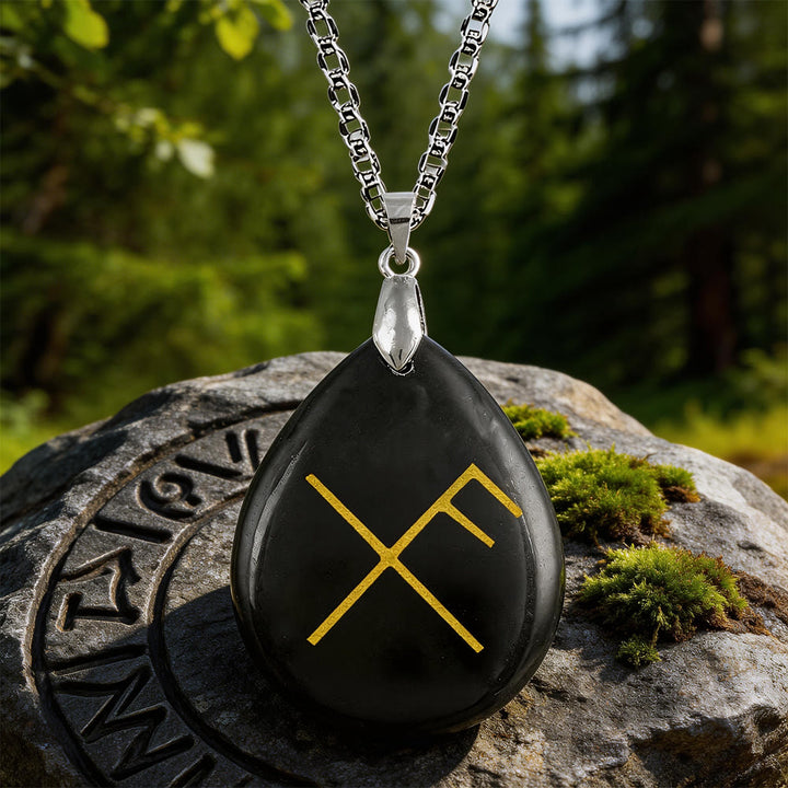 WorldNorse Viking Gibo Auja Tropfenförmige Kristallkette - Schwarzer Obsidian - image 0