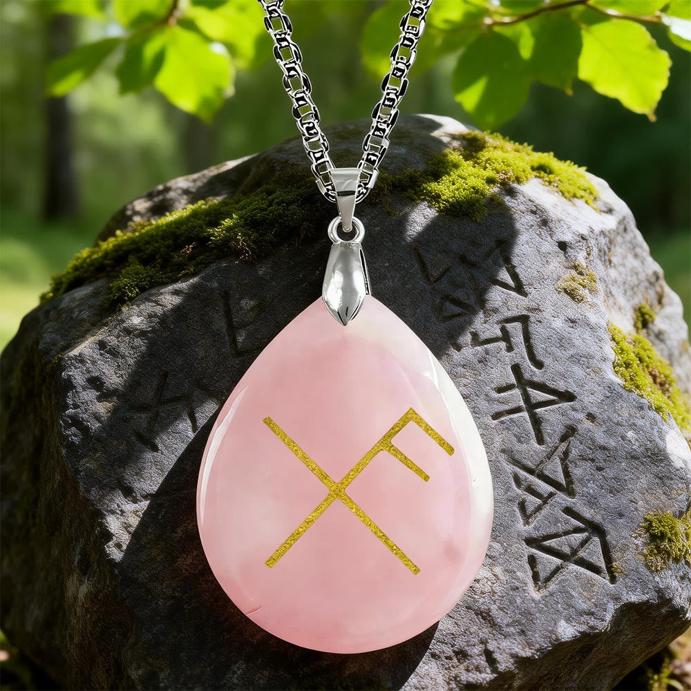 WorldNorse Viking Gibo Auja Tropfenförmige Kristallkette - Rosenquarz - image 4