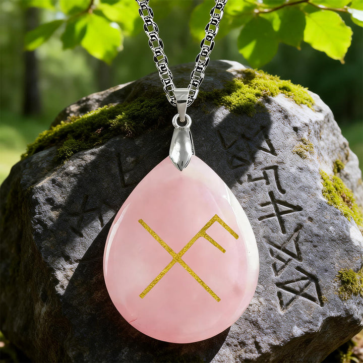 WorldNorse Viking Gibo Auja Tropfenförmige Kristallkette - Rosenquarz - image 4