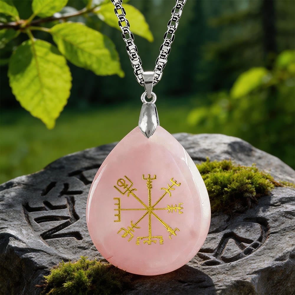 WorldNorse Vegvisir Kompass Pfadwächter Kristallkette - Rosenquarz - image 5
