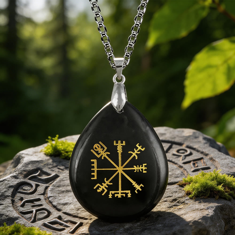 WorldNorse Vegvisir Kompass Pfadwächter Kristallkette - Schwarzer Obsidian - image 1
