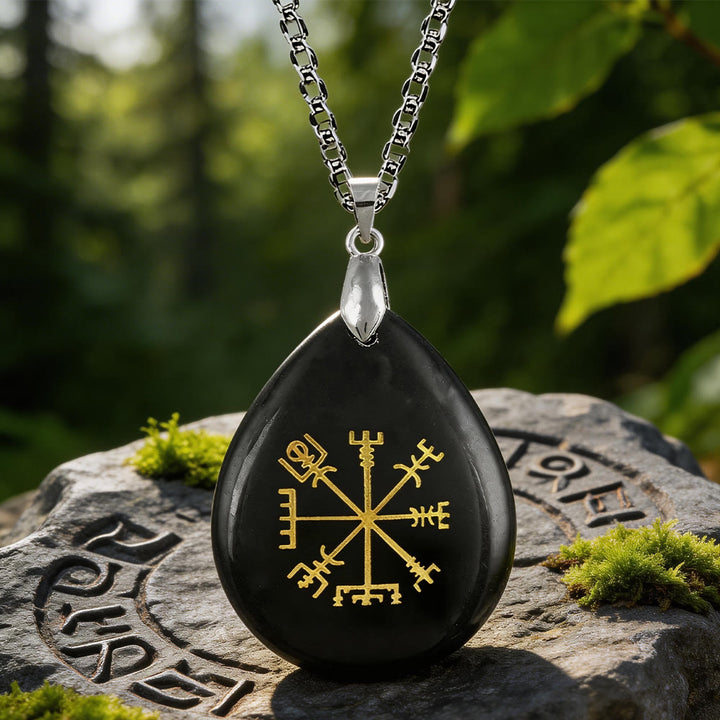 WorldNorse Vegvisir Kompass Pfadwächter Kristallkette - Schwarzer Obsidian - image 1