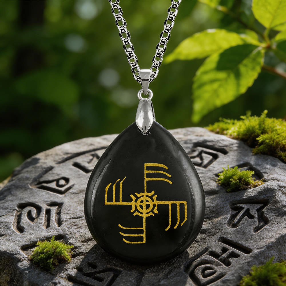 WorldNorse Ginfaxi Rune -Kristallkette - Schwarzer Obsidian - image 1