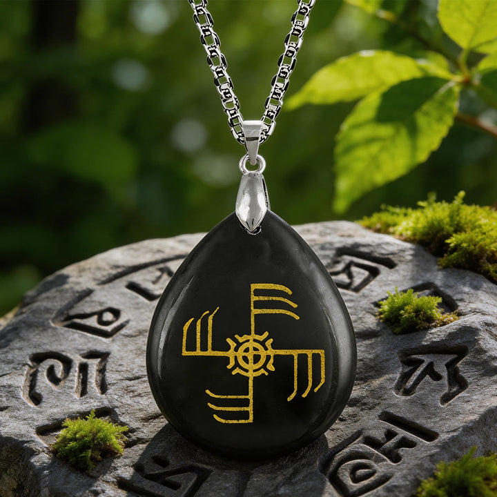 WorldNorse Ginfaxi Rune -Kristallkette - Schwarzer Obsidian - image 1