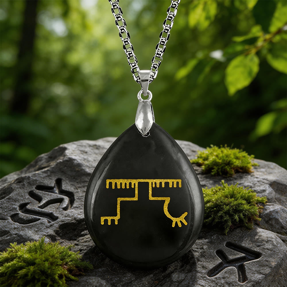 WorldNorse Gapaldur Standhafter Rune -Halskette - Schwarzer Obsidian - image 0