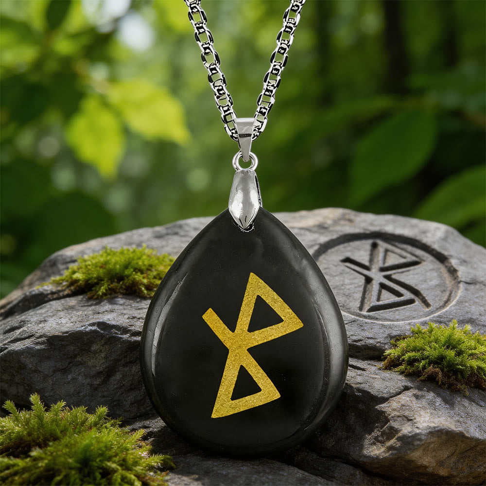 WorldNorse Heilende Harmonie Rune -Halskette - Schwarzer Obsidian - image 1