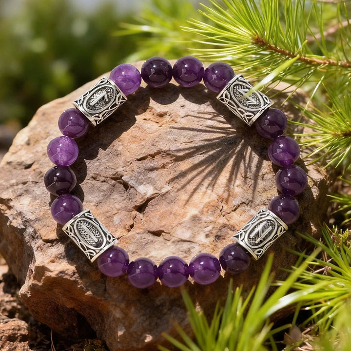 WorldNorse Wikinger- Rune -Talisman-Schutz-Kristallperlenarmband - Amethyst - image 1