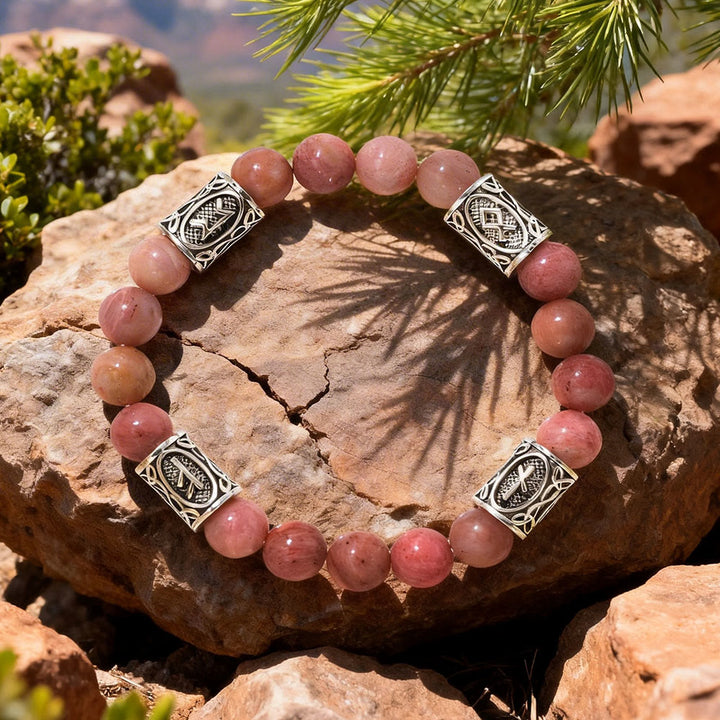 WorldNorse Wikinger- Rune -Talisman-Schutz-Kristallperlenarmband - Rhodochrosit - image 4
